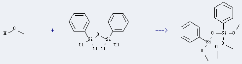 Preparation of Disiloxane,1,1,3,3-tetramethoxy-1,3-diphenyl- can be prepared by Methanol with 1,1,3,3-Tetrachloro-1,3-diphenyl-disiloxane